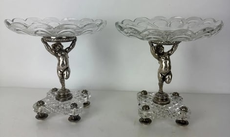 A PAIR OF SIGNED BACCARAT AND SILVERED BRONZE TAZZAS