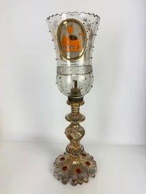 A PERSIAN MARKET JEWELED BACCARAT HURRICANE LAMP