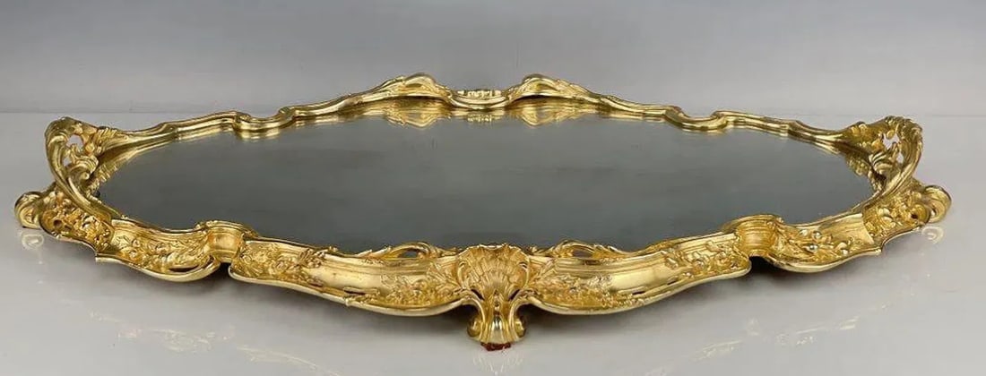 CHRISTOFEL GILT BRONZE PLATEAU: Circa 1900. Stamped V S for christofel. Measures 29 inches long. Estimate $6000-8000