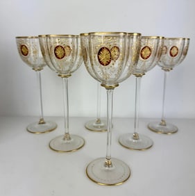 SET OF 6 LARGE MOSER GILT WINE GLASSES