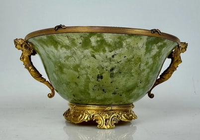 FABERGE GILT SILVER AND JADITE BOWL
