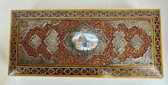 PERSIAN MONABAT KARI SILVER AND ENAMEL BOX