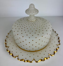 FRENCH OPALINE LIDED CAKE DISH