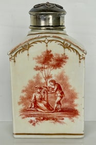 19TH C. CONTINENTAL PORCELAIN SILVER TOP TEA CADDY