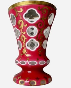 19TH C. ENAMELED AND GILT MOSER BEAKER