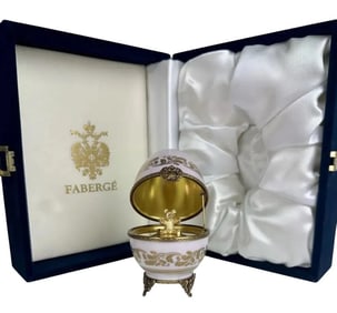 IMPERIAL FABERGE LIMOGE PORCELAIN AND STERLING SILVER BEAR EGG