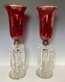 A PAIR OF 19TH C. BOHEMIAN HURRICANE LAMPS