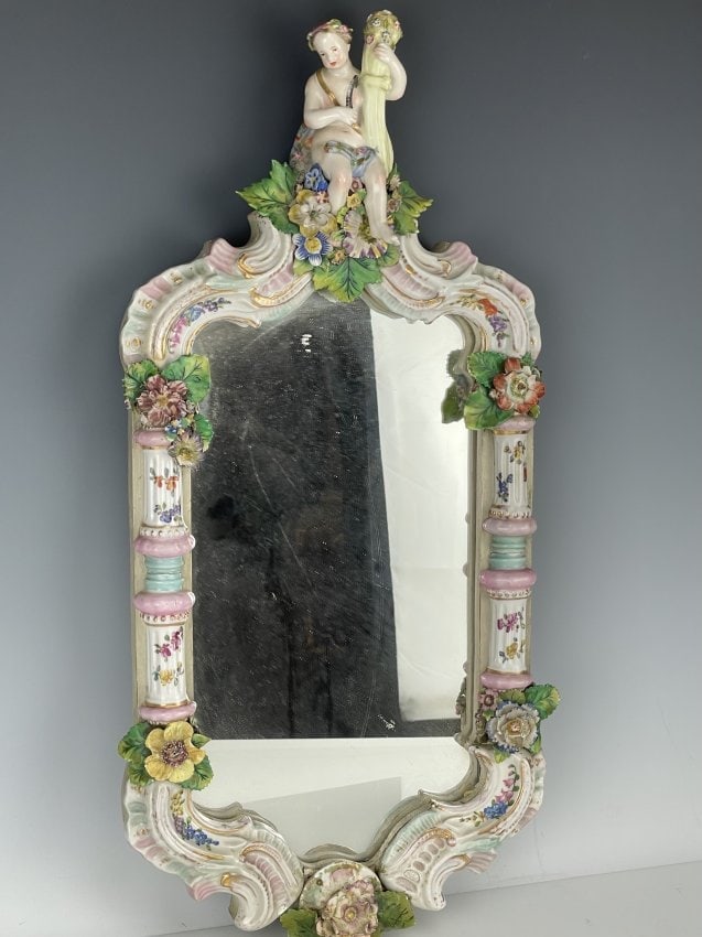 19TH C. DRESDEN PORCELAIN MIRROR: Measures 18 inches tall. Estimate $600-800