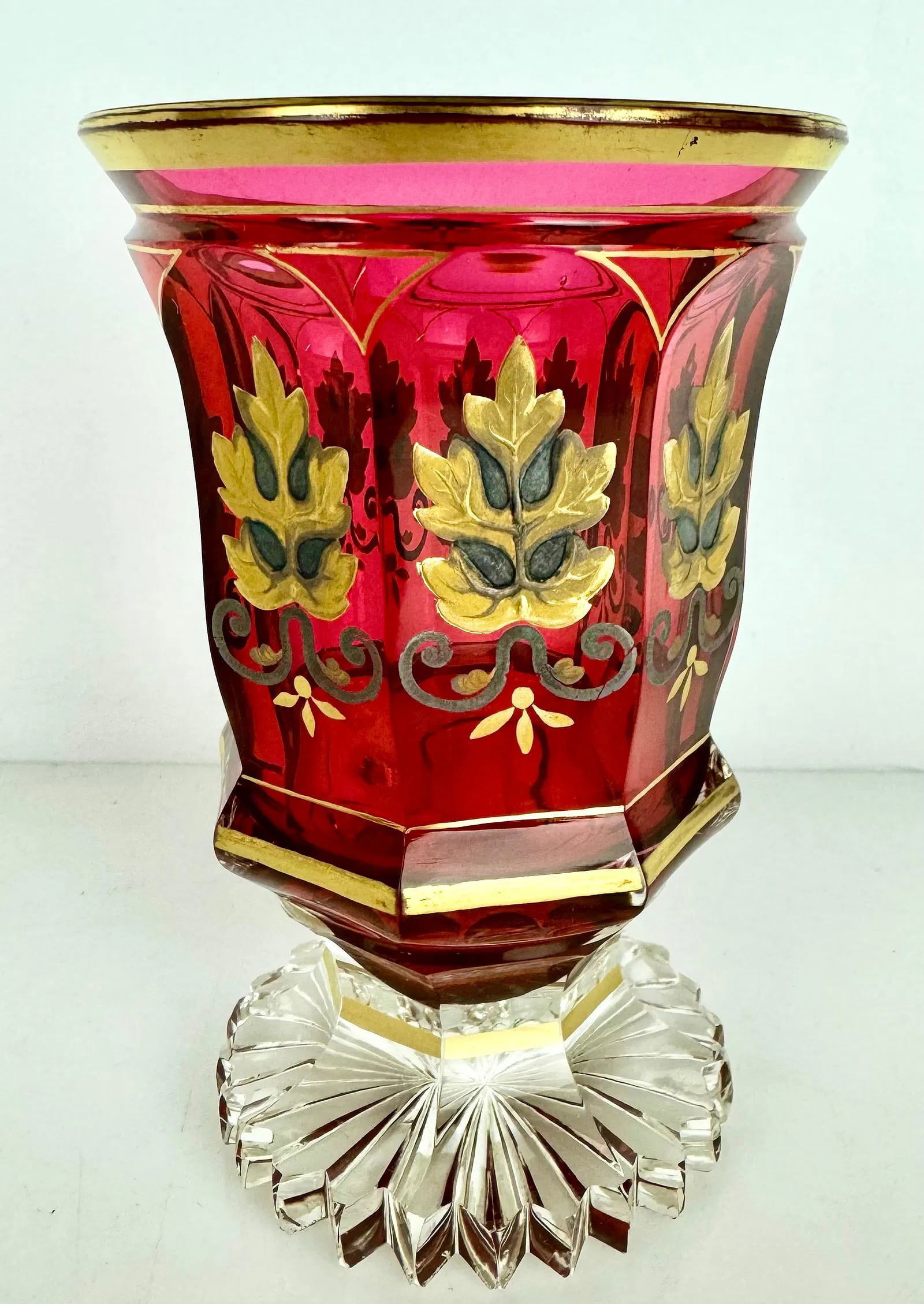 19TH C. ENAMELLED AND GILT MOSER BEAKER: Measures 5.7 inches high. In excellent condition. Estimate $800-1000