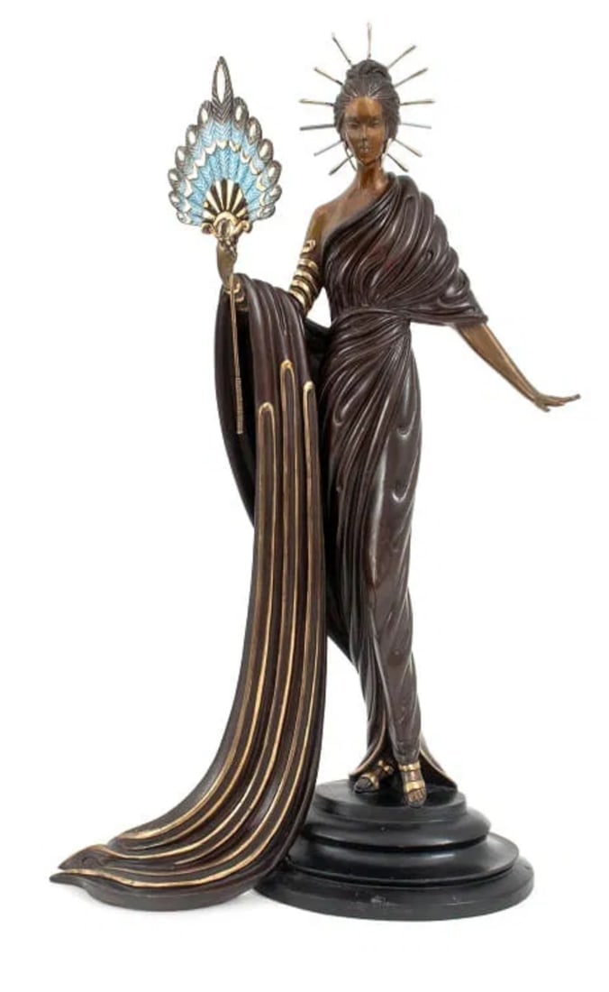ERTE BRONZE SCULPTURE OF APHRODITE: Patinated and Gilt Bronze Sculpture, 1986, signed "Erte" to base and stamped "242/375 FINE ART ACQUISITIONS / 1986" in cast. 27" H x 11.25" W x 5" D. Estimate $3000-4000