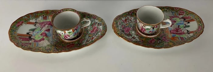 A PAIR OF 19TH C. CHINESE CANTON CUP AND CAKE PLATE