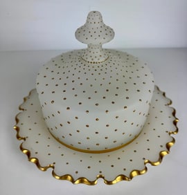 FRENCH OPALINE LIDED CAKE DISH