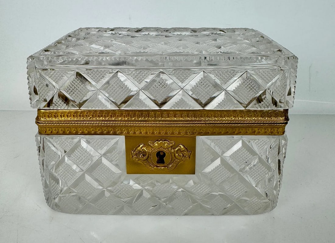 ORMOLU MOUNTED BACCARAT BOX: Circa 1900. Measures 5 inches x3.5 inches x3.5 inches . In perfect condition, Estimate $800-1000