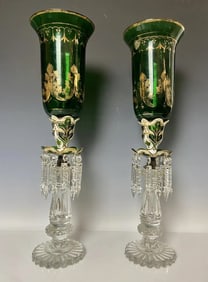 PAIR OF BOHEMIAN GLASS HURRICANE LAMPS