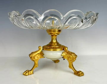 ORMOLU AND ALABASTER BACCARAT MOUNTED DISH