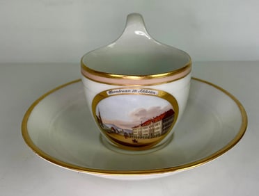 19TH C. BERLIN KPM TOPOGRAPHICAL CUP AND SAUCER