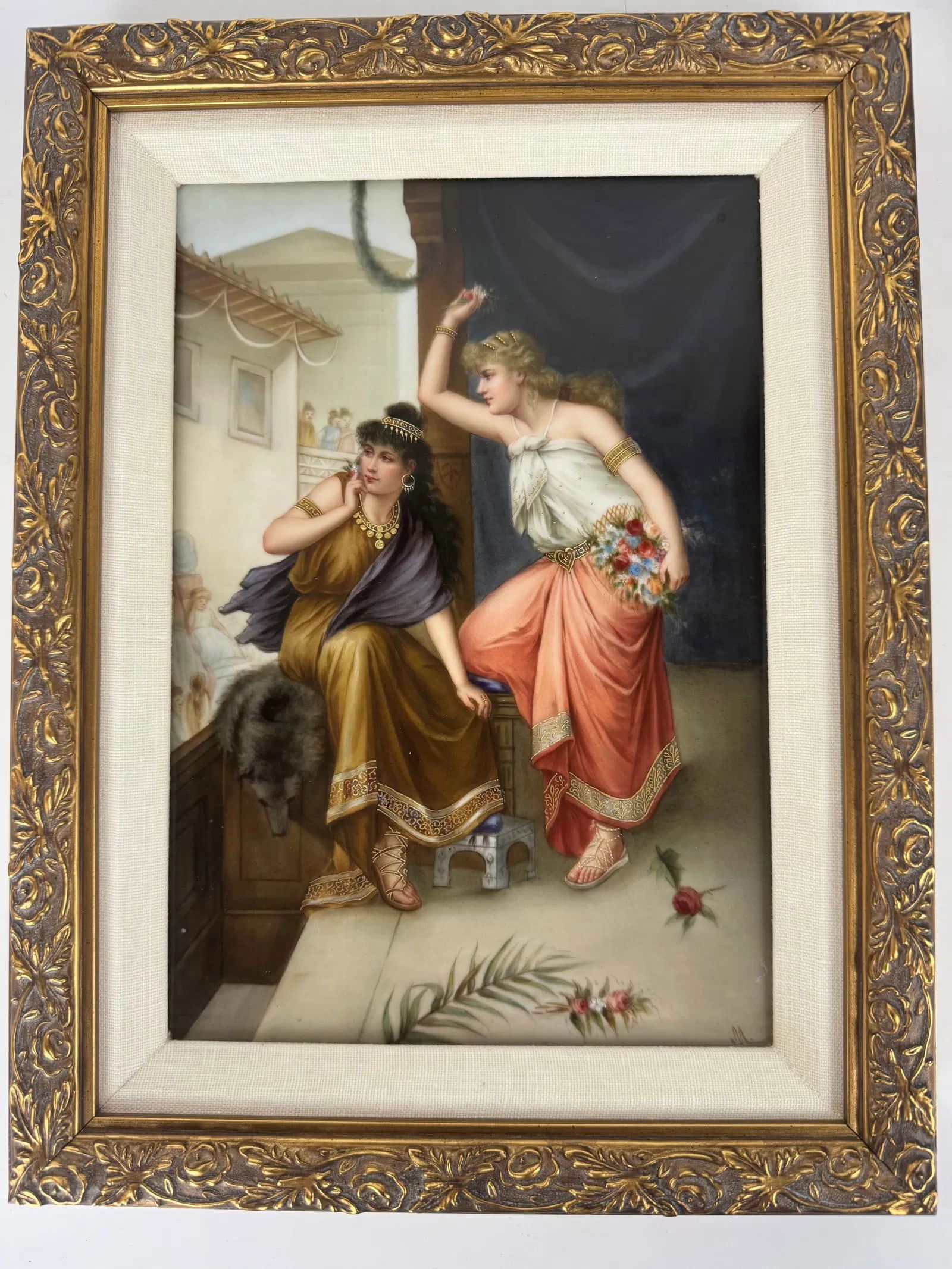 19TH C. BERLIN KPM PORCELAIN PLAQUE AFTER COOMANS: Subject: une fete a Pompei. Measures 9inches x 6.5inches unframed, signed Milet. Estimate 2500-3000