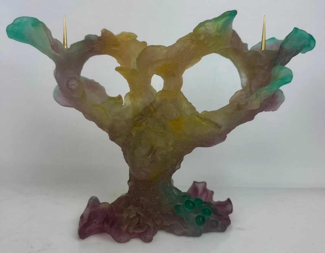 LARGE DAUM PATE DE VERRE CANDELABRA HOLDER: Signed Daum France. In good condition. Estimate $1000-1200