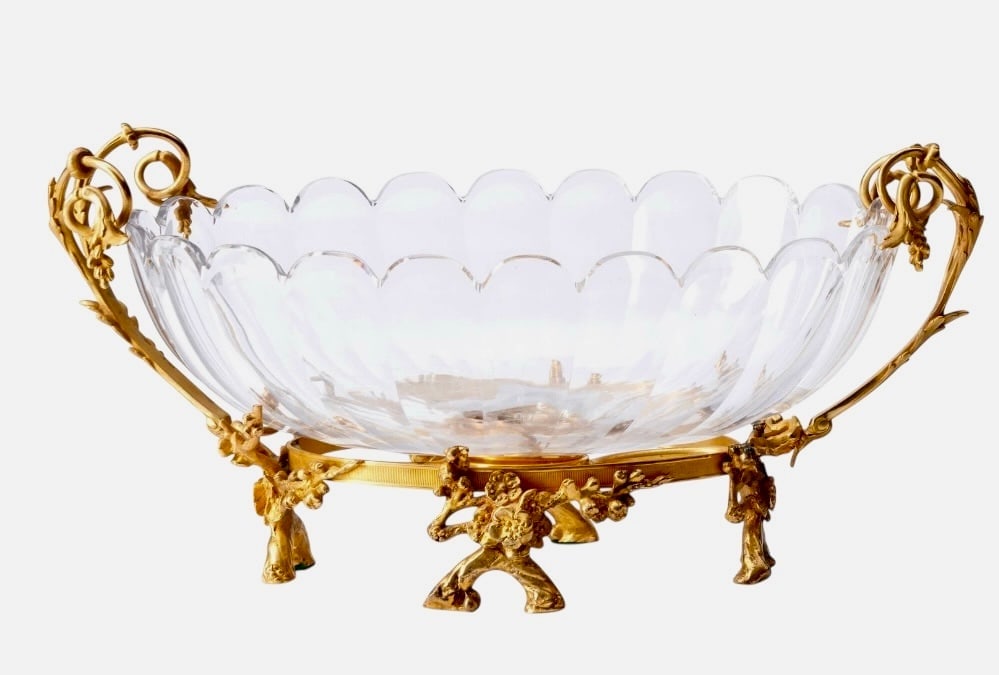 LARGE ORMOLU MOUNTED BACCARAT CENTERPIECE: Circa 1900. Stamped Baccarat. Measures 18 inches l. In good condition. Estimate $2000-2500