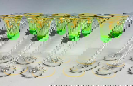 SET OF 8 ENAMELLED AND GILT LUDWIG MOSER GLASSES