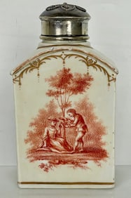 19TH C. CONTINENTAL PORCELAIN SILVER TOP TEA CADDY