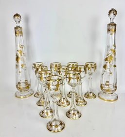 A FINE SET OF MOSER ENAMELED MOSER LIQUOR SET