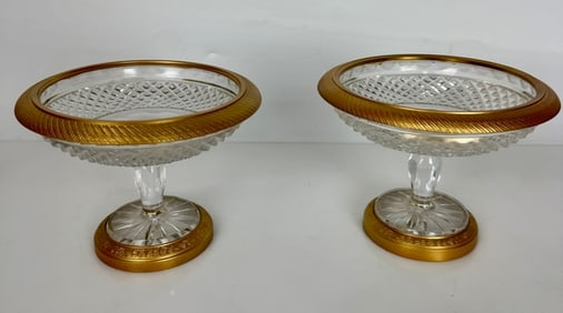 A PAIR OF ORMOLU MOUNTED BACCARAT CRYSTAL DISHES