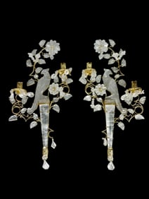 A MAGNIFICENT PAIR OF MAISON BAGUES STYLE ROCK CRYSTAL APPLIQUES