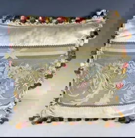 SILK AND 19TH C. TAPESTRY PILLOW