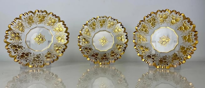 SET OF 3 GILT MOSER GLASS DISHES