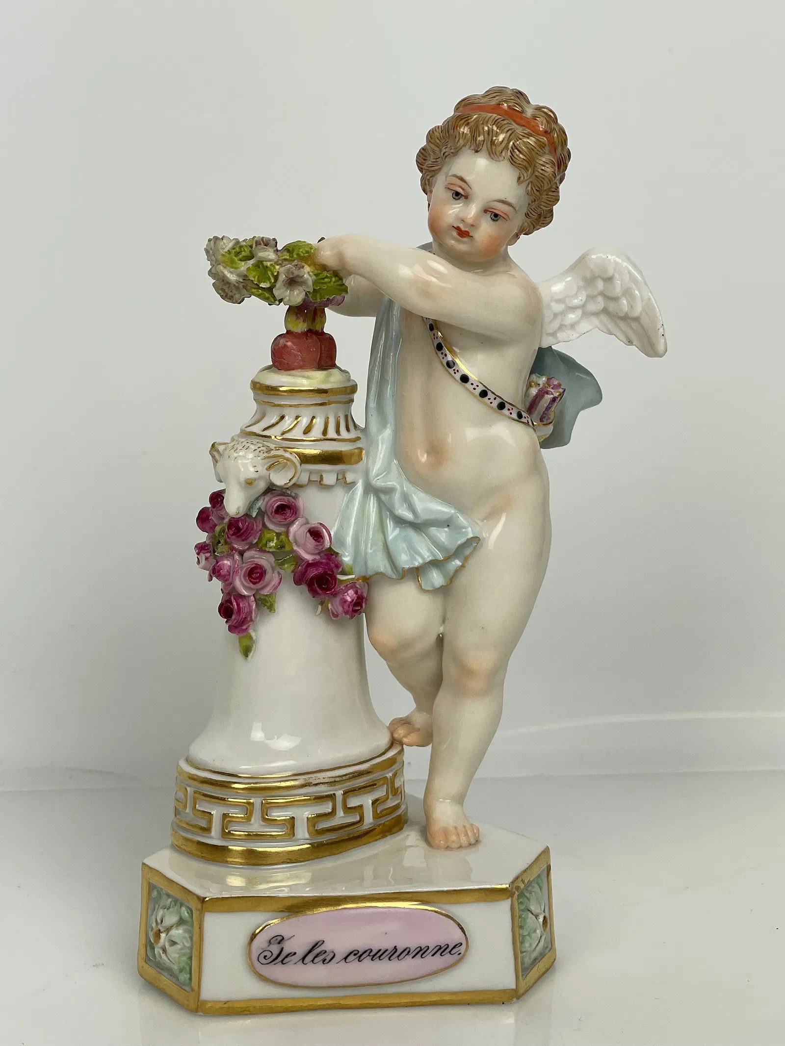 MEISSEN FIGURE OF A CHERUB: First quality. Measures 5.5 inches h. In excellent condition. Estimate $1000-1200