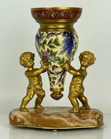 19TH C. FRENCH CHAMPLEVE ENAMEL & MARBLE VASE