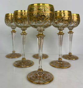 A MAGNIFICENT SET OF 6 ENAMELLED MOSER WINE GLASSES