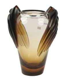 LARGE LALIQUE AMBER AND CLEAR MARRAKESH VASE