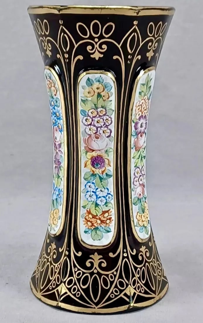 19TH C. ENAMELLED MOSER VASE: Measures 7.5 inches high. In good antique condition. Estimate $600-800