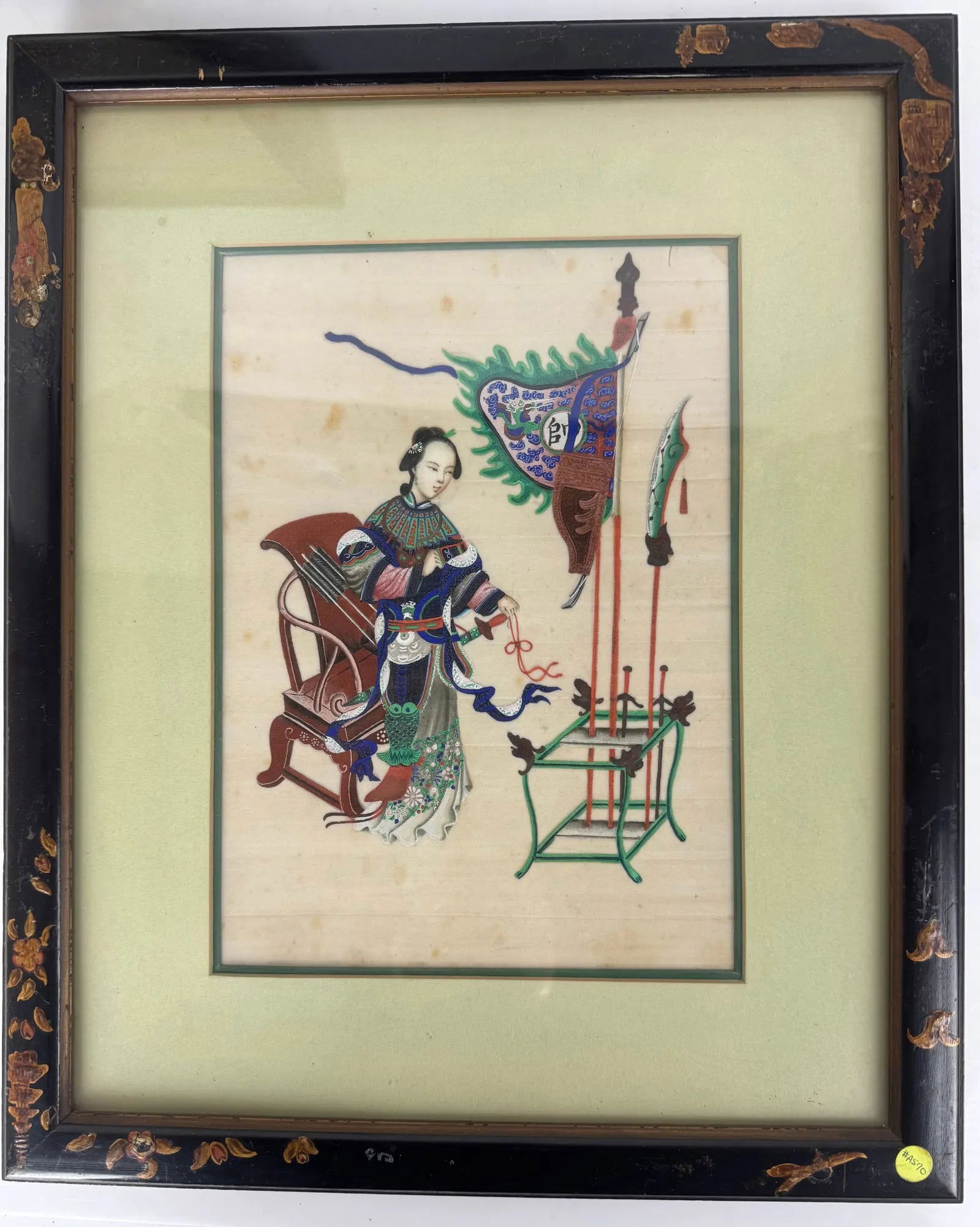 A CHINESE GOUACHE PAINTING: Circa 1880. Chinese hand painted Gouache paintings depicting Geisha Girl. Measures 16inches x13inches framed. Estimate $1000-1500