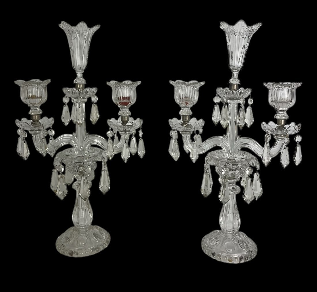 A LARGE PAIR OF BACCARAT CANDELABRA: Measure 22.5 inches tall. In good condition, no breaks, no chips. Estimate $2000-2500