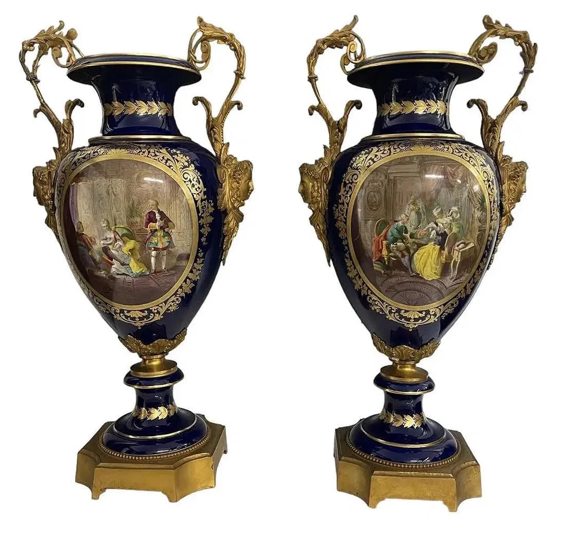 A PALATIAL PAIR OF ORMOLU MOUNTED SEVRES PORCELAIN VASES (1 of 7)