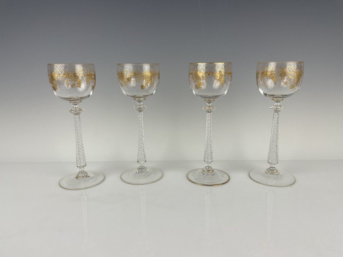 SET OF 4 GILT MOSER WINE GLASSES (1 of 3)