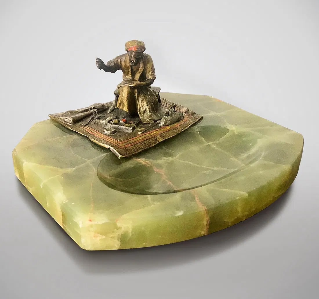 AUSTRIAN COLD PAINTED BRONZE ASHTRAY: Circa 1900. Measures 8 inches d. Estimate $1000-1200