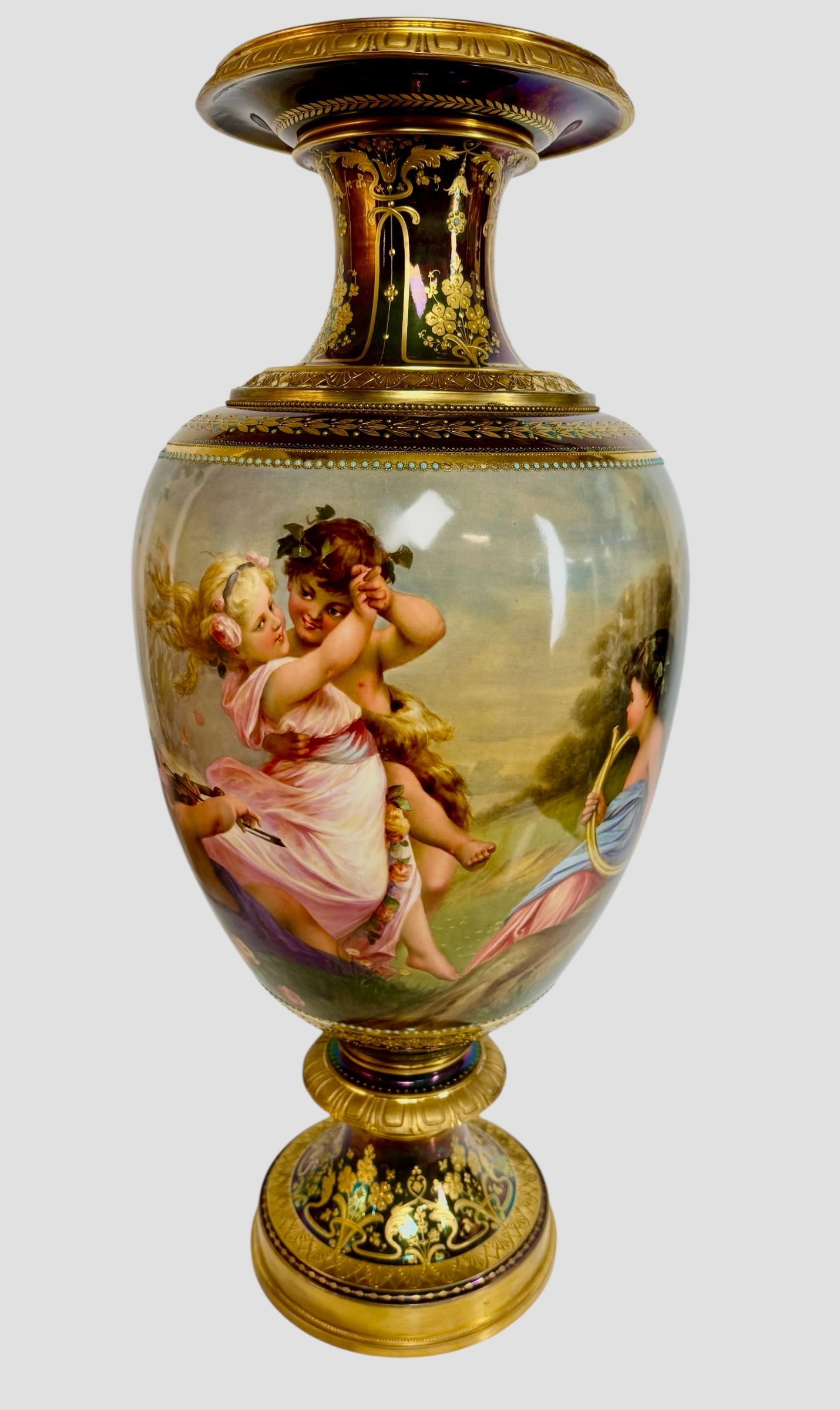 A LARGE BERLIN PORCELAIN 'VIENNA STYLE' IRIDESCENT GROUND 'JEWELED' VASE (1 of 7)
