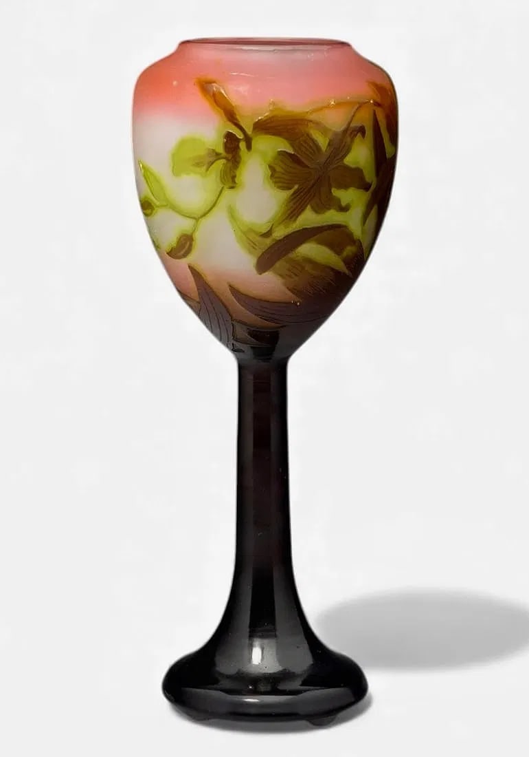 GALLE IRIS VASE: Circa 1900. Measures 7.75 inches tall. Estimate $1200-1500