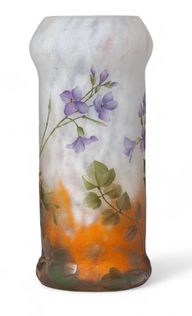 A GOOD ACID ETCHED DAUM NANCY VIOLETS VASE (1 of 4)
