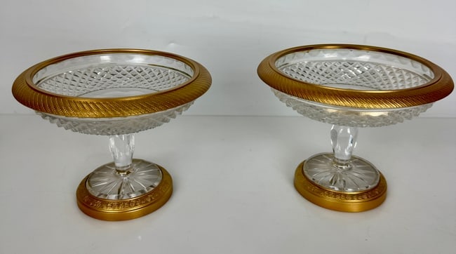 A PAIR OF ORMOLU MOUNTED BACCARAT CRYSTAL DISHES (1 of 3)