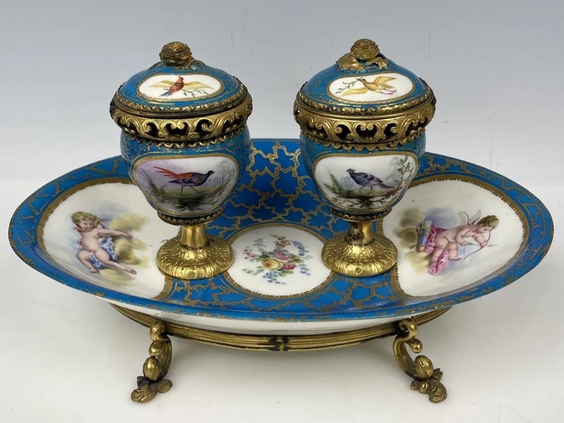 19TH C. ORMOLU MOUNTED SEVRES PORCELAIN INKWELL (1 of 5)