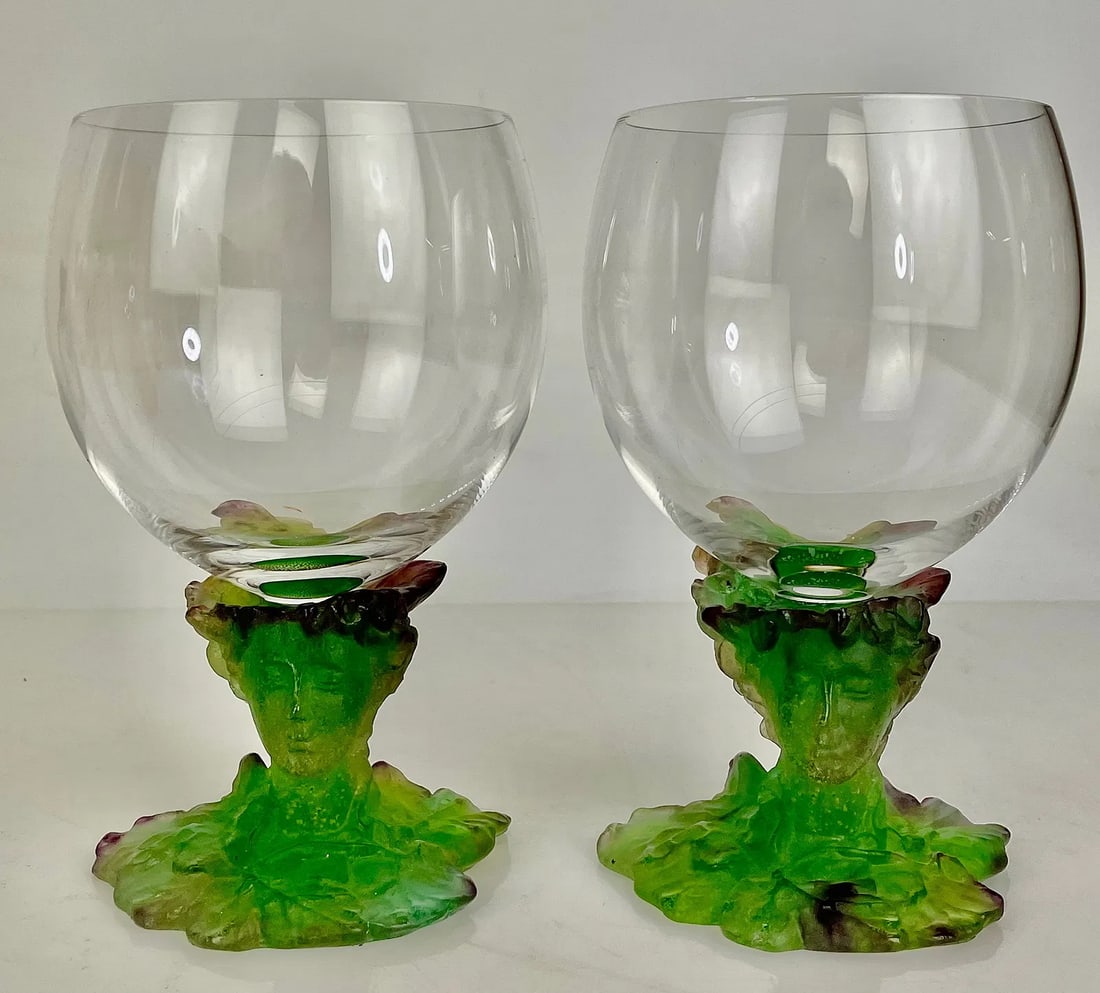 A PAIR OF DAUM PATE DE VERRE CONGAC SNIFTERS: Signed Daum France. Measures 6.5 inches h. In excellent condition. Estimate $1000-1200