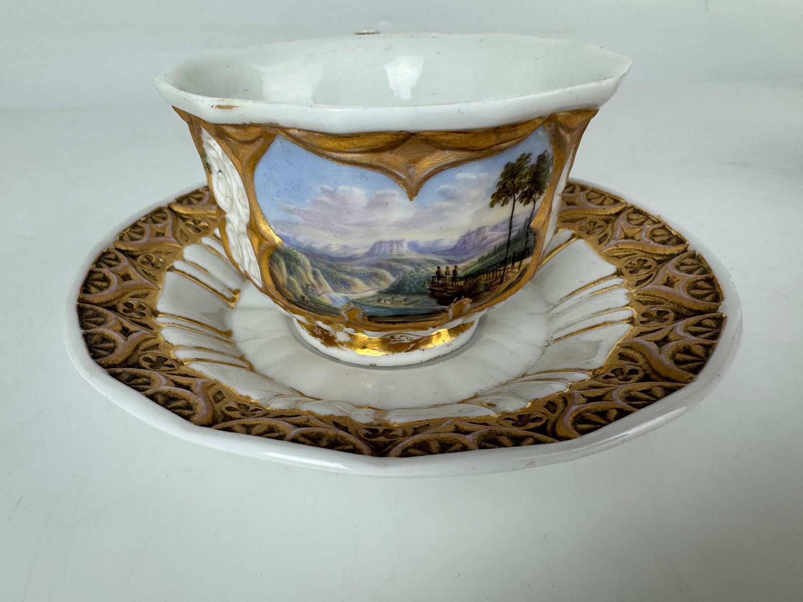 19TH C. MEISSEN TOPOGRAPHICAL CUP AND SAUCER (1 of 5)