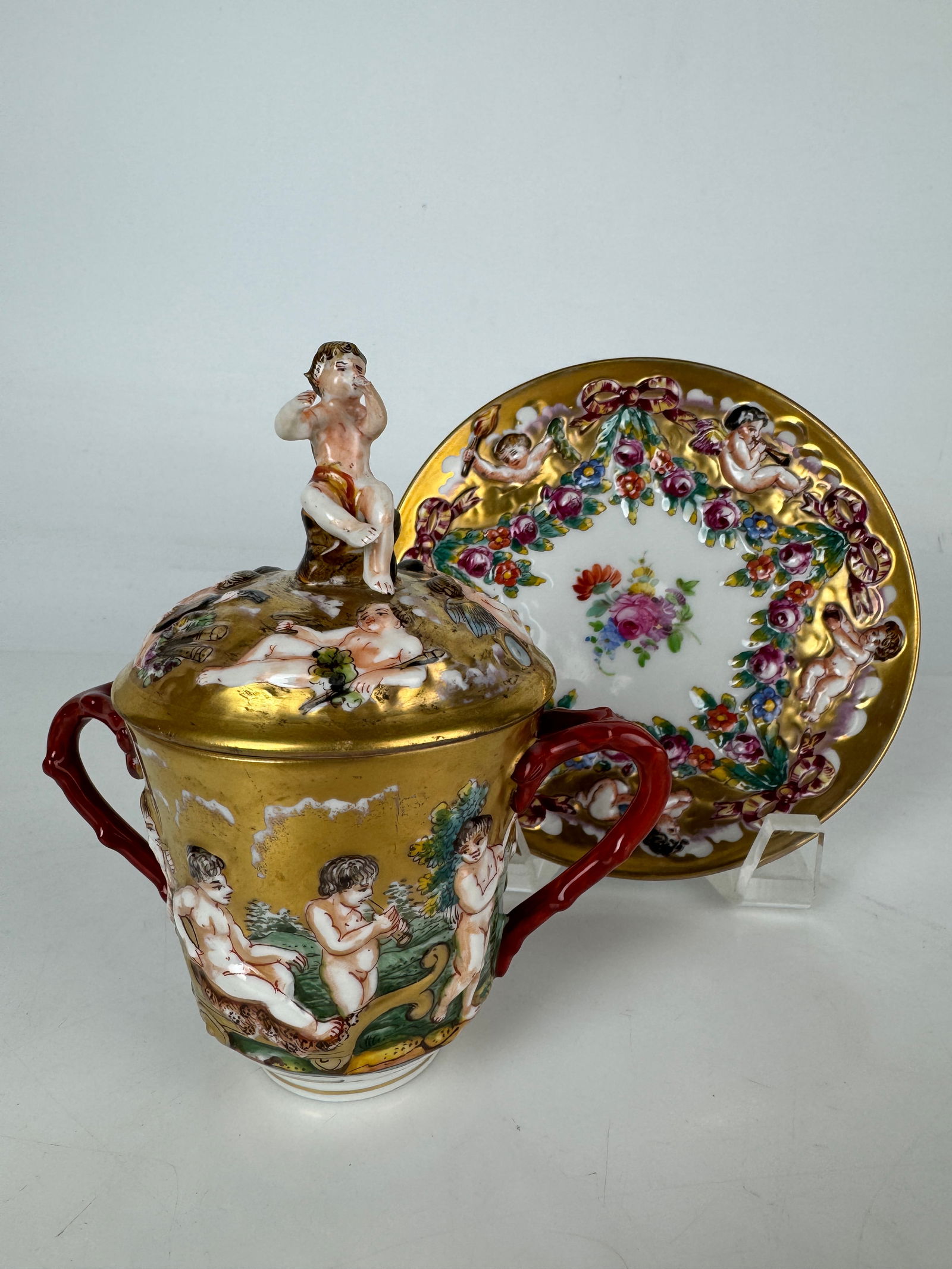 19TH C. CAPODIMONTE CUP AND SAUCER (1 of 3)