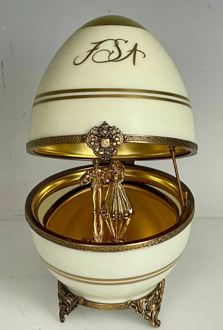 A LARGE IMPERIAL FABERGE LIMOGES PORCELAIN AND STERLING SILVER EGG (1 of 5)