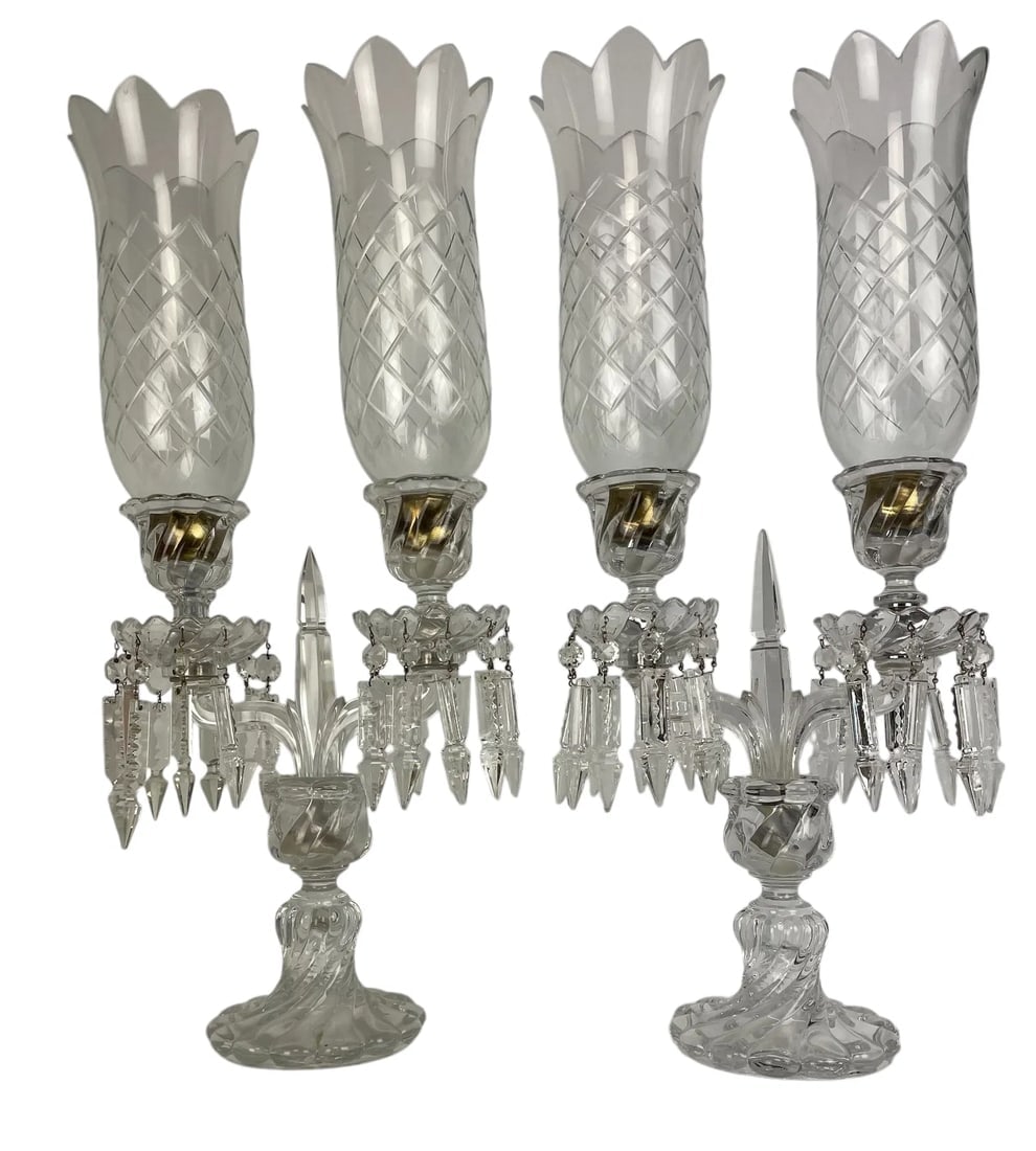 A PAIR OF SIGNED BACCARAT HURRICANE LAMPS (1 of 7)